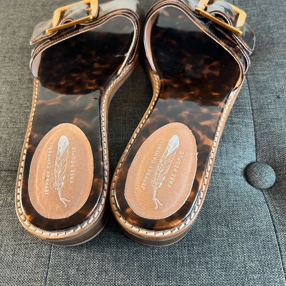 Jeffrey Campbell Free People Tortoise Brown Sandals with Gold Buckle - Picture 7 of 10